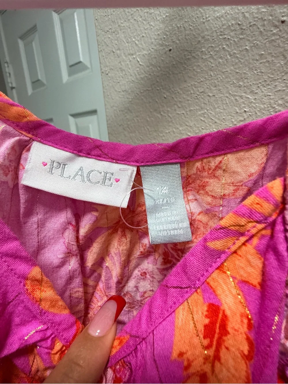 Place Bright Pink Floral Camisole with Orange Accents